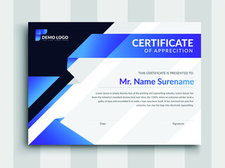 modern Certificate Premium template awards diploma background vector,Certificate layout template design,Luxury and Modern style,Appreciation certificate in blue and green color vector template,