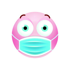 Cute Emoticon with Cartoon Style with Medical Facial Mask on White Background . Isolated Vector Illustration 