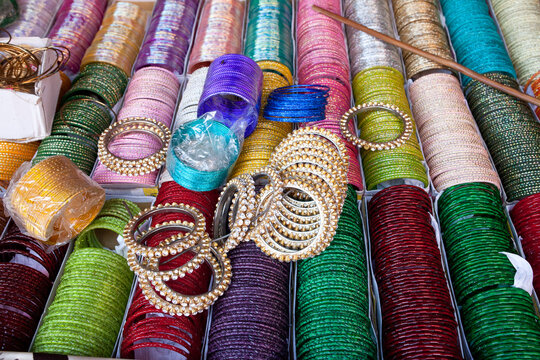 colorful bangles selling in a local market