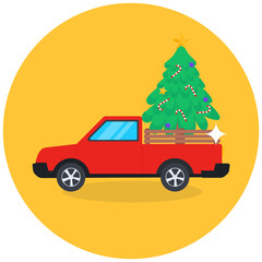 
Decorative xmas tree inside pickup, christmas truck icon
