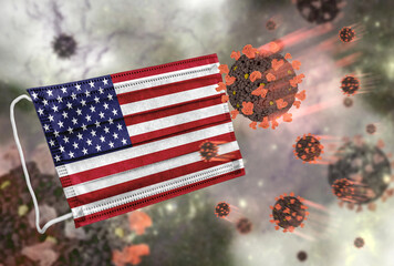 Face mask with flag of United States of America, defending coronavirus - 379808377