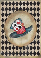 Alice in Wonderland watercolor  grunge icons A4 flash cards with diamond victorian background
- 379809371