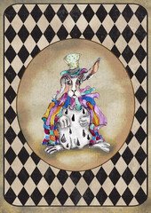Alice in Wonderland watercolor  grunge icons A4 flash cards with diamond victorian background
- 379809564
