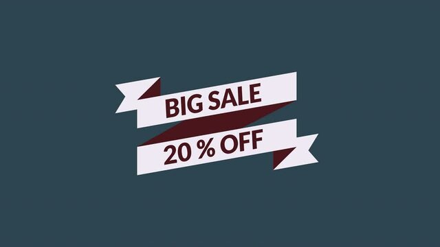 big sale 20% off motion graphic video with alpha channel transparent background. sale promotion, advertising, marketing, website. Royalty-free Stock 4K Footage.