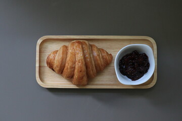 Top View of Croissant with Strawberry Jam