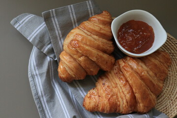 Croissant , French Bread, with Marmalade Jam