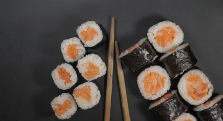 Japanese sushi maki on background. 
