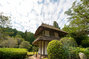 Thatched roof bell tower of Daisyu-ji temple in Sanda city, Hyogo, Japan