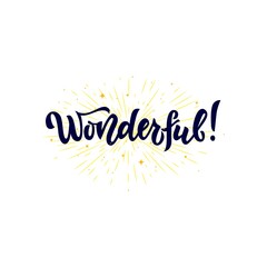 Wonderful Word isolated with stars. Hand calligraphy lettering. As logo, icon, tag, label expression, sticker, card.