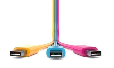 Three colored USB cables