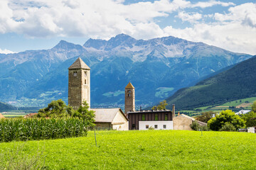 Fototapeta premium Val Venosta, Vinschgau, Alto Adige, Italy. View over Mals in South Tyrol
