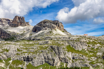 View from the three peaks of Lavaredo in the Sexten Dolomites of Italy.