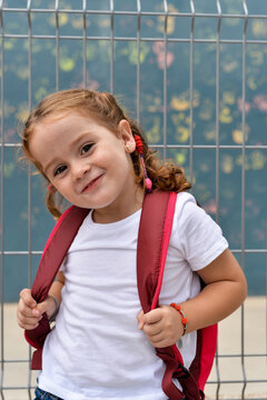 Young girl on her first day of school