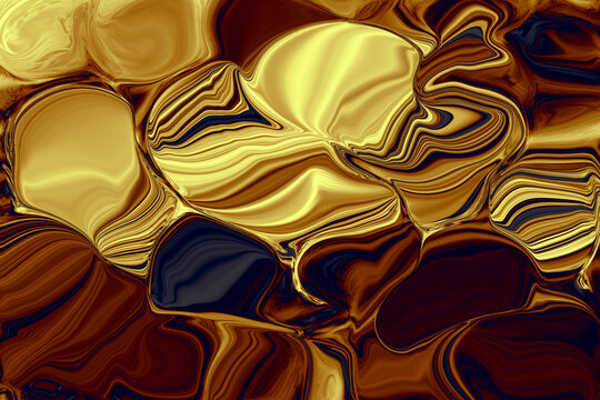 Fondo abstracto de textura de concha de carey. Ilustraci&oacute;n de oro y resina fundidos formando ondas en tonos dorados, marrones, tostados y azules oscuro. Patr&oacute;n de curvas de arte abstracto.