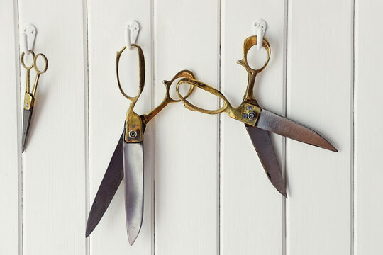 Antique scissors on hooks