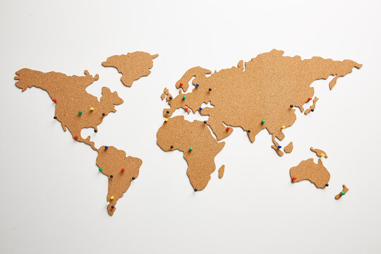 World map with push pins on places where you've been.