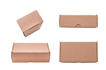 Set of two brown cardboard flat postal box, case, isolated