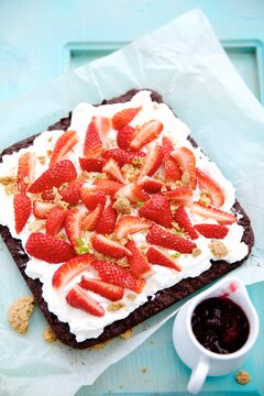 Brownie strawberry whipped cream