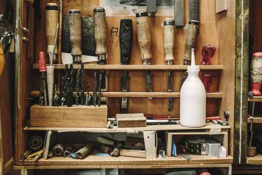 untidy and used carpenter tool box