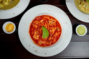 Mexican dish of Aporreadillo in red sauce