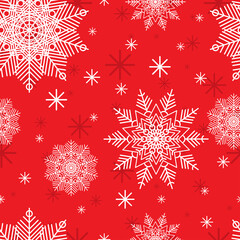 Fototapeta na wymiar Christmas pattern with white snowflakes on a red background