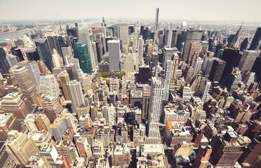 Fototapeta na wymiar Retro toned aerial view of Manhattan, New York City, USA.