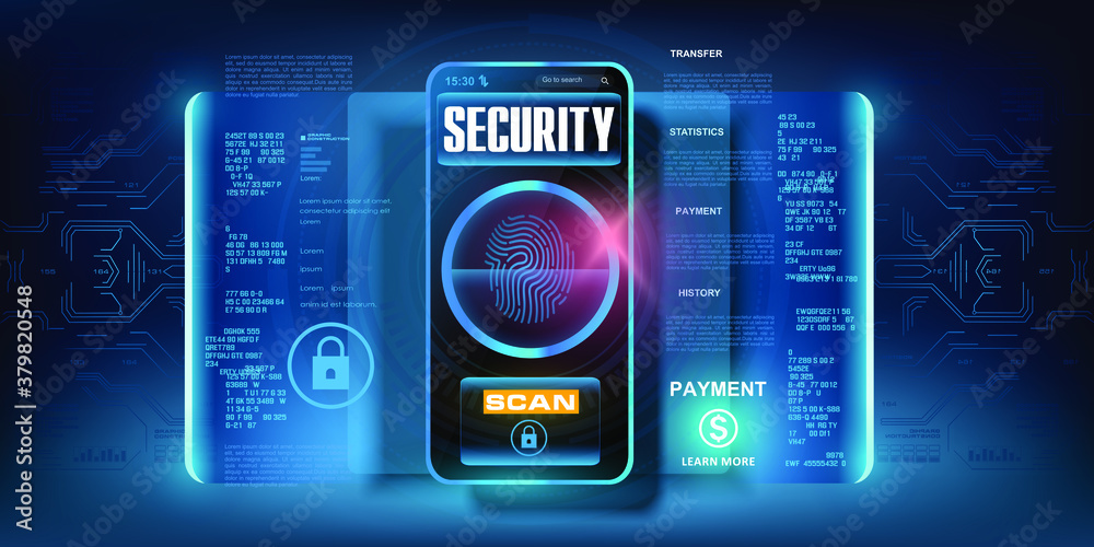 Poster system of codes to protect your data on your smartphone. cyber security. access to your data by scan
