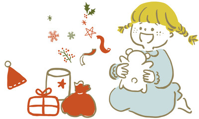 クリスマスプレゼントを開ける女の子Girl opening a Christmas present