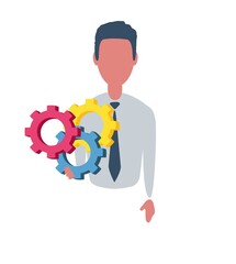 Businessman or clerk. Male character in trendy simple style with objects, flat vector illustration. Business concept. Isolated on white background.