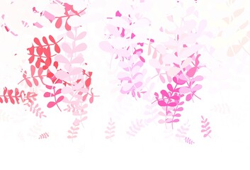 Light Pink vector doodle background with leaves.