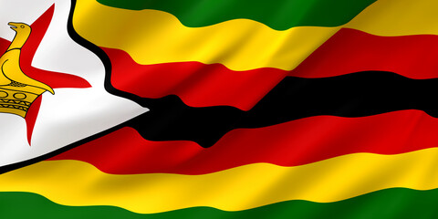 National Fabric Wave Closeup Flag of Zimbabwe