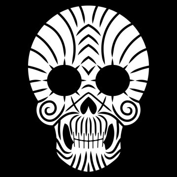 Skull / Tribal / Tattoo / white isolated on black