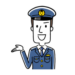 イラスト素材：若い男性警察官、紹介、案内
