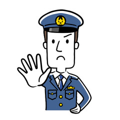 イラスト素材：若い男性警察官、立ち入り禁止
