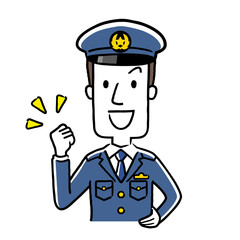 イラスト素材：若い男性警察官、やる気、元気
