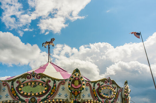 Top of a purple carnival carousel or merry-go-round.