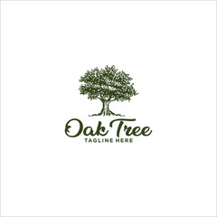 Obraz premium Oak tree logo illustration. Vector silhouette of a tree.