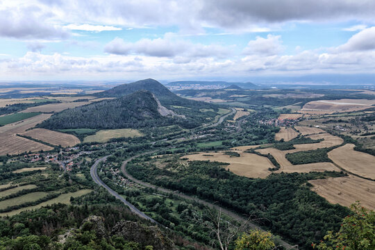 North Bohemia Hills And Mines With Road And Fields