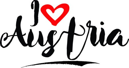 I Love Austria Handwritten calligraphy White Color Text On 
Grey Background