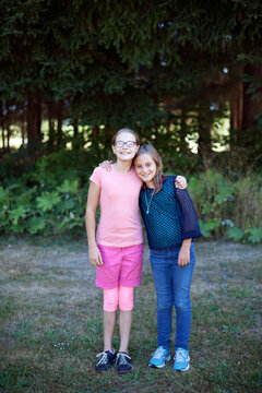 11 and 9 year old sisters enjoying their last day of summer vacation