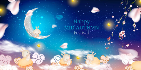 Obraz na płótnie Canvas Happy Mid autumn festival. Rabbits on night background. 