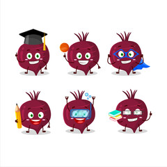 School student of beet root cartoon character with various expressions