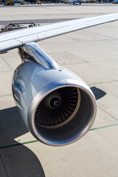 Closeup of airplane engine