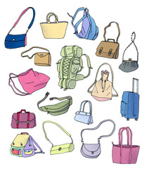 set of colored drawings on the theme : bags