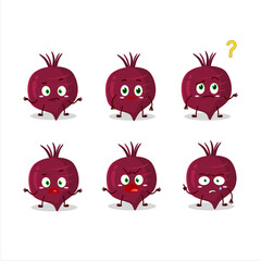 Cartoon character of beet root with what expression