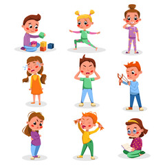 Bad and Good Kids Behavior and Habits Set, Cute Children in Different Situations Cartoon Style Vector Illustration