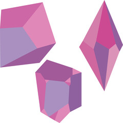 Pink and purple crystals gemstones jewels vector art icons. Gems, Diamonds. Isolated parts