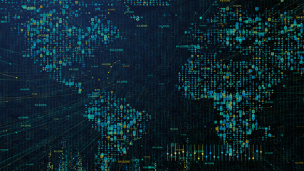 Fototapeta premium Virtual world map, infographics screen.