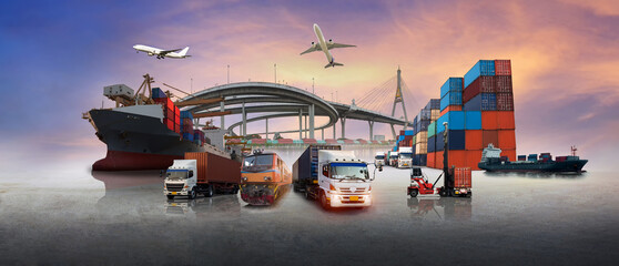 Global business of Container Cargo freight train for Business logistics concept, Air cargo...