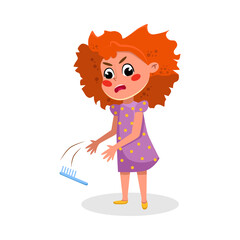 Angry Girl Throwing Comb ot Wanting o Comb Her Hair, Cute Boy Drawing on Wall, Naughty Hoodlum Kid Character Cartoon Style Vector Illustration